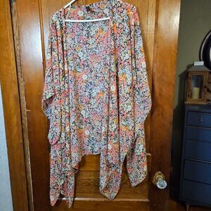 Lane Bryant One Size Multicolor Floral Cardigan Kimono Sheer Boho Cover-Up *read